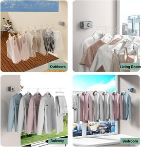 ราวตากผ้าแบบปรับได้ ที่แขวนเสื้อผ้า อุปกรณ์จัดเก็บในห้องน้ำ แบบติดผนัง ราวตากผ้าแบบยืดหดได้ - Product Image 3