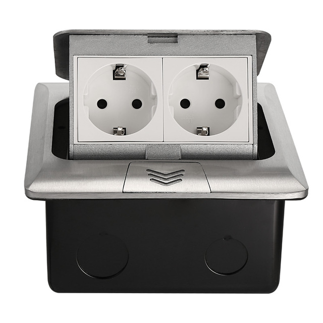 High Quality Factory Advantage Silver Aluminum Alloy Embedded Waterproof Power Socket Two European Standard EU Jack Floor Socket