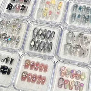 Free Samples Luxury Private Label Press On Nails Handmade Custom Thick Acrylic Nails With Rhinestones Artificial Fingernails