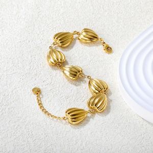 Waterproof Stainless Steel Geometric Charm <b>Bracelets</b> 18K <b>Gold</b> Plated Jewellery Ocean Style <b>Chunky</b> Texture Love Heart <b>Bracelet</b> - Product Image 3