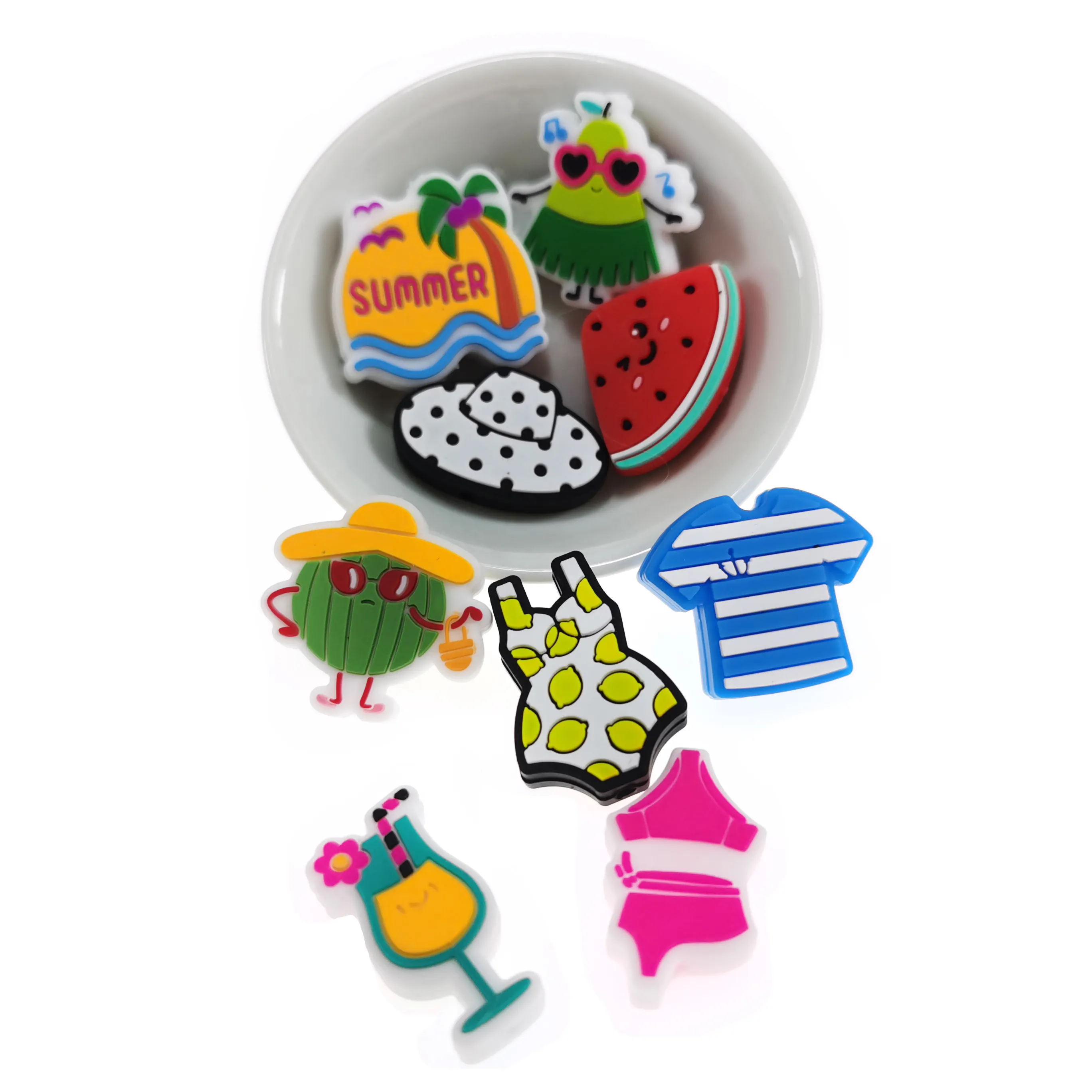 Host Vendas Infantil Chewable Bulk Diy Chupeta Cadeia Focal Soft Food Grade Silicone Beads Verão Para Canetas Frisadas