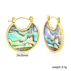 18K Gold Plated Stainless Steel Earrings Hoop with <b>Abalone</b> <b>Shell</b> Inlay Hypoallergenic Lightweight Trendy for Women Daily Wear - Product Image 2
