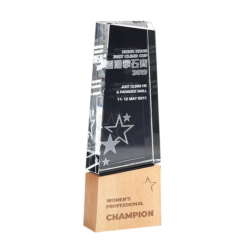 New Design Wooden Trophy Laser Engraving Blank Crystal Glass Awards Honor Medals Plaque Award Crystal Sublimation Trophy