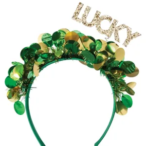 Glittery Green Dia de São Patrício Celebração Irlandês Lucky Tinsel Headband Adulto Traje Acessório