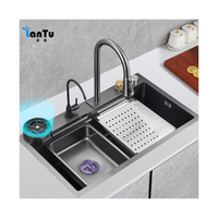 Fregadero de Cocina Inteligente Nano Negro de Acero Inoxidable 304 con Lava-Tazas Tipo Cascada Raindance