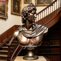 YOUFINE Sculpture de buste du dieu grec Apollon en bronze patiné antique pour bibliothèque et musée