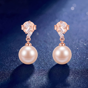 Élégantes boucles d'oreilles clous en cuivre étoilé avec perles et zircons, bijoux de luxe pour femme, cadeau de mariage ou de mariée - Product Image 5