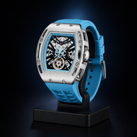 Montre de sport DIFFUL pour homme, 42 mm, tonneau, squelette, automatique, cadran en verre, boîtier en alliage, bracelet en caoutchouc, étanche 3 ATM