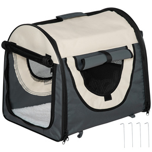 PawHut Gris Foncé 46x36x41cm Pliable Oxford Pet Carrier avec Coussin Amovible Lavable et Sac de Transport - Product Image 1