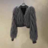Manteau long en fausse fourrure à col en V pour femme, veste courte en fausse fourrure pour l'automne et l'hiver