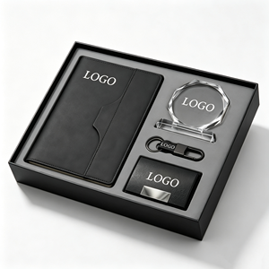 Coffret cadeau d'anniversaire d'entreprise de luxe 4 en 1 avec carnet en cuir, trophée en cristal, porte-clés, porte-cartes, logo personnalisé - Product Image 5