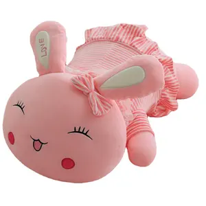 Brinquedos pelúcia animais macios Rex Rabbit com vestido arco listrado