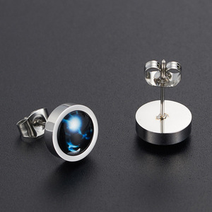 สไตล์ท้องฟ้าเต็มไปด้วยดวงดาว ราศีต่างๆ เรืองแสงในที่มืด ต่างหูแบบหนีบ สแตนเลส ดีไซน์ทรงเรขาคณิต ของขวัญสำหรับผู้ชาย - Product Image 5