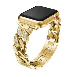 Groothandel apple horloge serie 3 polsbandjes-Hot Selling Charm Custom Metalen Smart Horloge Strap Chain Rvs Luxe Diamanten Armband Horloge Band Voor Apple