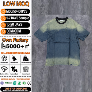 Camiseta de Mezclilla Vintage Lavada para Hombre, Manga Corta, Corte Holgado, Cuello Redondo, Estampada, Estilo Urbano, con Logotipo Personalizado - Product Image 1