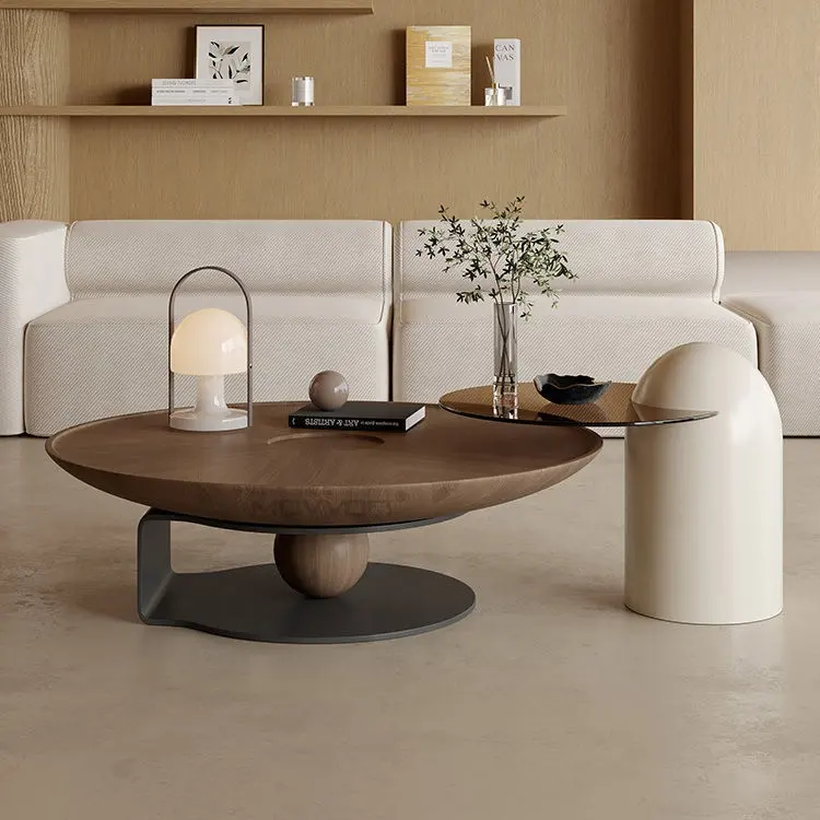 Stile nordico nuovo lussuoso tavolino rotondo set da salotto mobili con base in legno e piano in vetro