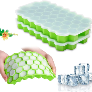1 pièce DIY Moule à glaçons écologique en silicone durable non toxique, pour bar, pub, vin, en forme de nid d'abeille, avec plateau à 37 compartiments et couvercle, 100% - Product Image 1