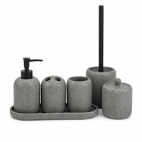 Ensemble de salle de bain moderne en résine BX : Distributeur de savon, porte-brosse à dents, gobelet, porte-savon, brosse WC, pot à cotons-tiges, plateau pour la maison et l'hôtel