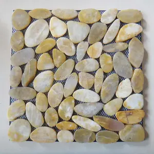 Yellow Sliced Pebble Free Style Mosaic for Bathroom Indoor Outdoor Stone Tiles
