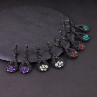 W0503 Hochwertiger Natürlicher Edelstein-Schmuck Großhandel Schwarz Verchromte 925 Sterling Silber Blumen-Ohrhänger Schmuck für Damen