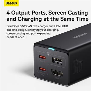 Pour <span class=keywords><strong>baseus</strong></span> GaN5 Pro <span class=keywords><strong>chargeur</strong></span> rapide de bureau 1U + 2C + HDMI 67W avec cordon d'alimentation de 1.5m prise de charge multi-ports - Product Image 2