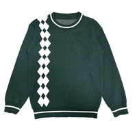 Pull en maille jacquard fin respirant en terylène à col en V, style preppy, unisexe, à manches longues, pour l'hiver