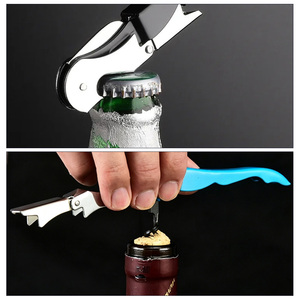 Ouvre-bouteille professionnel 3-en-1 avec logo personnalisé, tire-bouchon en acier inoxydable, coupe-capsule, couteau de sommelier, outils de bar portables - Product Image 4