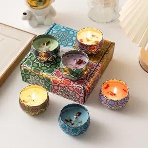 4Pack Luxury Aromatherapy Wholesale Dried Flower Scented Candle Fragrance Oils Rose Candle In Metal Box