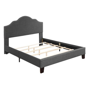 OEM ODM Modern Linen Fabric Upholstered Platform <b>Bed</b> with Nailhead Accent for Hotel Apartment - Product Image 4