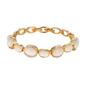 Bracciale a catena con pietra ovale a occhio di gatto, placcato oro 14K, gioiello delicato da polso, accessorio elegante e raffinato, regalo per donna. - Product Image 5