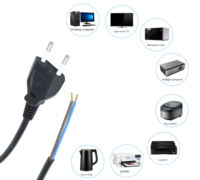 Cable de Alimentación Europeo de 2 Pines, Cable de Alimentación EU H05VVH2-F con Terminales Engarzados, Cable de Cobre con Aislamiento de PVC de 1.5m, Personalizado