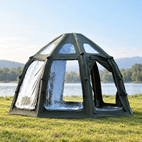 Grande tente dôme gonflable de 4,5 m en polycoton 210g avec ouverture pour poêle, lanterneau et auvent occultant pour le camping et le glamping en toutes saisons