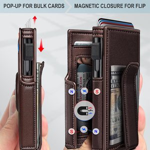Portefeuille homme en cuir PU avec blocage RFID, <span class=keywords><strong>porte</strong></span>-cartes <span class=keywords><strong>pop</strong></span>-up, fin, en aluminium, avec pince à billets métallique – Grande Vente - Product Image 3