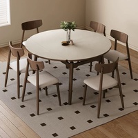 Zayshine Table Moderne Nordique de Luxe avec Pieds en Bois Massif, Table Pliante Rétractable, Pierre Synthétique Marbrée, Mobilier de Restaurant