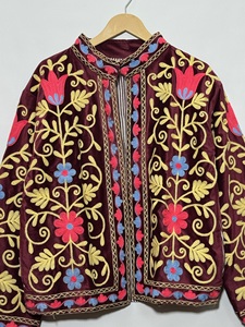 Women's <b>Velvet</b> Mandarin Collar <b>Jacket</b> Full Sleeve Hand Embroidered Floral Pattern Winter Elegant Style <b>Velvet</b> <b>Jacket</b> - Product Image 5