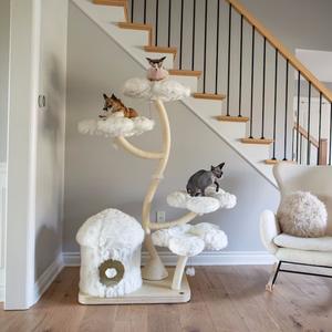 Menara Pohon Kucing Mewah Modern Ramah Lingkungan untuk Kucing <span class=keywords><strong>Maine</strong></span> <span class=keywords><strong>Coon</strong></span> Besar, Bingkai Panjat Kayu Solid, Penggaruk Sisal 160cm - Product Image 1
