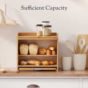 Boîte à pain en bambou à double couche, armoire de rangement de cuisine avec porte en verre pour la conservation du pain frais et des aliments - Product Image 2