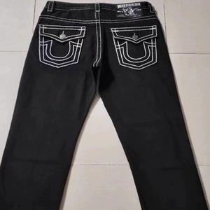 Pantalon décontracté droit en denim épais de style urbain américain, marque Real Faith, motif <span class=keywords><strong>Bouddha</strong></span>, pour l'été - Product Image 1