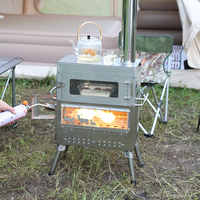 Poêle à bois multifonctionnel en acier inoxydable à double étage, four supérieur, chauffage, pour le camping en plein air toute l'année