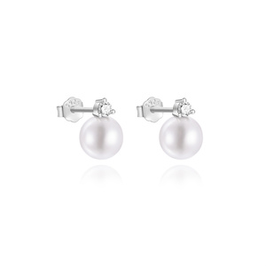 Boucles d'oreilles clous simples en argent sterling S925 plaqué rhodium avec perle de 7 mm pour femmes - Product Image 1