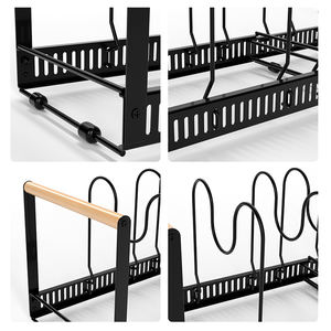 Support de rangement pour casseroles coulissantes rétractables en métal avec poignée en bois, étagère de rangement pour assiettes à vaisselle - Product Image 5