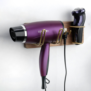 Crochets porte-sèche-<span class=keywords><strong>cheveux</strong></span> muraux en bois, support de sèche-<span class=keywords><strong>cheveux</strong></span> en laiton, base en bois massif - Product Image 4