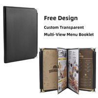 Porte-menu personnalisé A4 en cuir PU avec pochettes transparentes, couverture de menu noire pour restaurant, café, bar, hôtel
