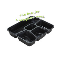 1000ml Boîte à bento jetable à 5 compartiments en plastique pour la préparation des repas avec couvercle