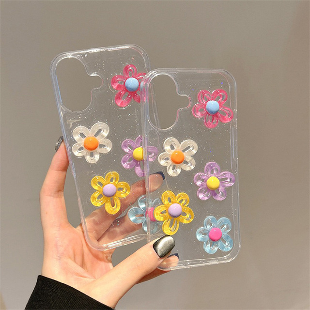 For 17 Pro Max Colorful Flower TPU Japan Korea Delicate Style Glitter Transparent Phone Case Women's Custom Design for iphone 16