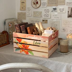 Boîte de rangement décorative <span class=keywords><strong>en</strong></span> pin poli imprimé pour la Bible, avec poignées découpées, boîte à livres de prière à lattes, cartes religieuses pour l'Église - Product Image 6