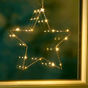 Noel dekorasyon pil işletilen kapalı metal melek yıldız ağacı asılı LED pencere ışığı