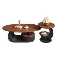 Table basse ovale en métal et noyer, style Mid-century Modern, luxe léger, table d'appoint de salon, ensemble minimaliste contemporain compact