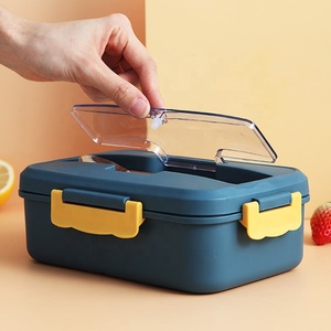 New PP 3 lưới hình chữ nhật cách điện leakproof container thực phẩm nhựa Bento lưu trữ Hộp Ăn Trưa trẻ em với điện thoại Bracket Bìa - Product Image 2