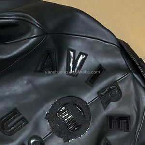 Jaket Kulit Asli Avirex Plus-size Kasual Sport Pria Kerah Lapel Kulit Domba Prancis Kulit Asli Model Varsity - Product Image 2